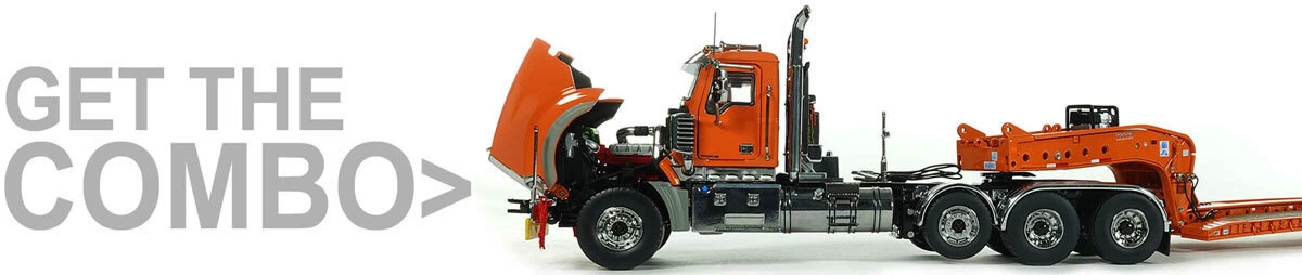 Combo for 1:50 Scale Diecast Model of Fontaine Magnitude 80 - 100-Ton 5-Axle Drop Side Rail Trailer - Orange 2010