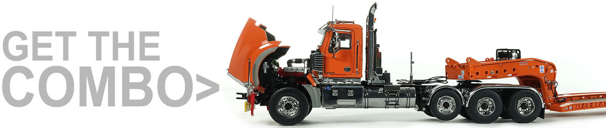 Combo for 1:50 Scale Diecast Model of Fontaine Magnitude 80 - 100-Ton 5-Axle Drop Side Rail Trailer - Orange 2010