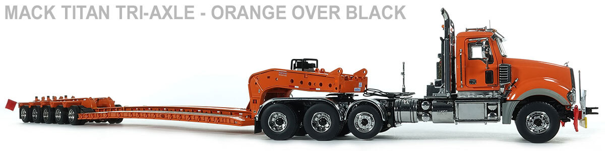 Recommended Tractor for 1:50 Scale Diecast Model of Fontaine Magnitude 80 - 100-Ton 5-Axle Drop Side Rail Trailer - Orange 2010