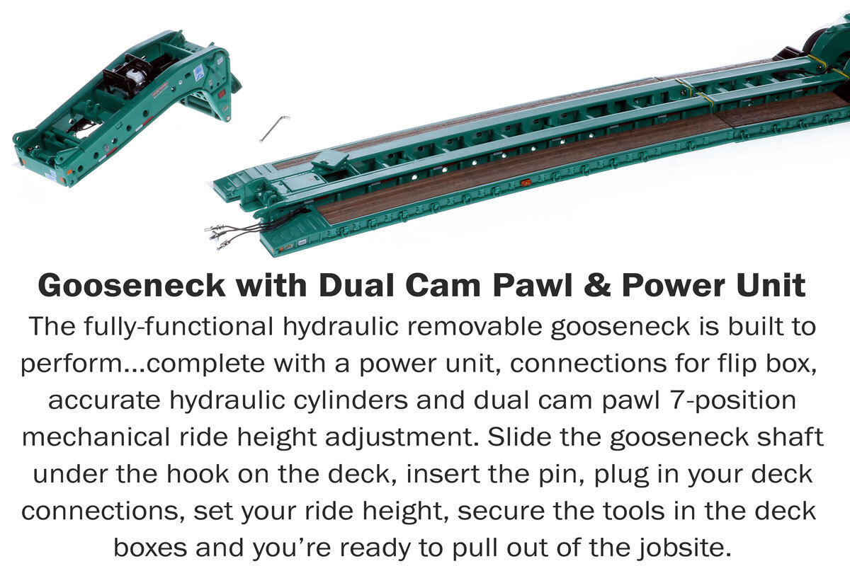 Gooseneck for 1:50 Scale Diecast Model of Fontaine Magnitude 80 - 100-Ton 5-Axle Drop Side Rail Trailer - Cardi Green