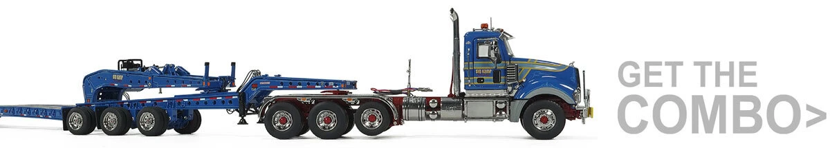 1:50 Scale Diecast Model of Sid Kamp Trucking Mack Titan Tri-Axle with Fontaine 3x3x3 Flat Level Deck Trailer
