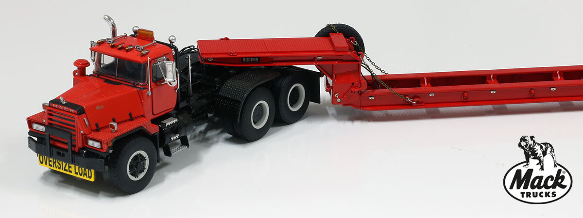 1:50 scale model of Mack RD800 Tandem Axle Tractor - Red over Black