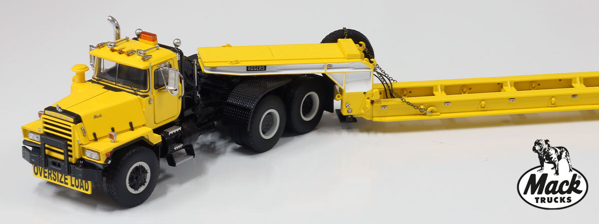 1:50 scale diecast model of Mack RD800 Tandem Axle Tractor - Yellow over Black