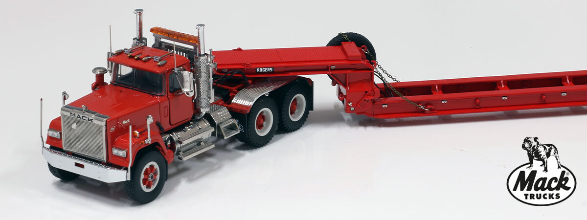1:50 scale diecast model of Mack Superliner Heavy Spec Tandem Axle Tractor - Red over Red