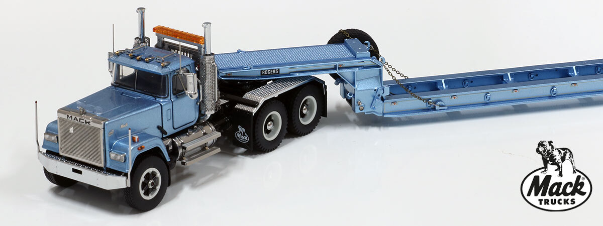 1:50 scale diecast model of Mack Superliner Heavy Spec Tandem Axle Tractor - Metallic Light Blue