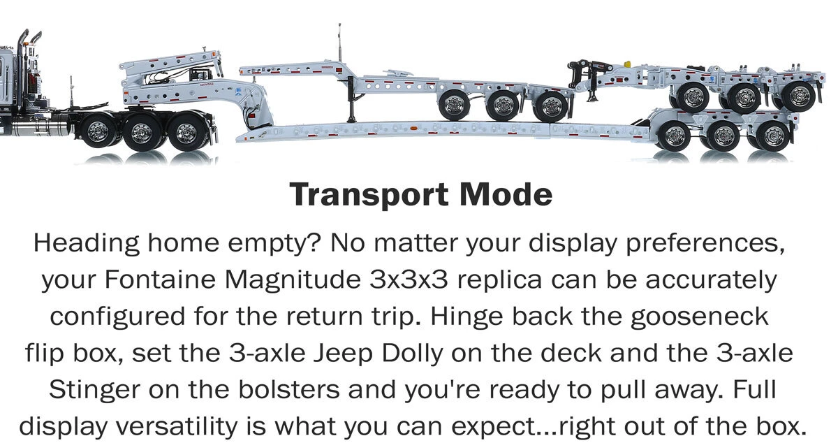 Transport Mode of 1:50 Scale Diecast Model of Fontaine Magnitude 80 - 3x3x3 Flat Level Deck Trailer
