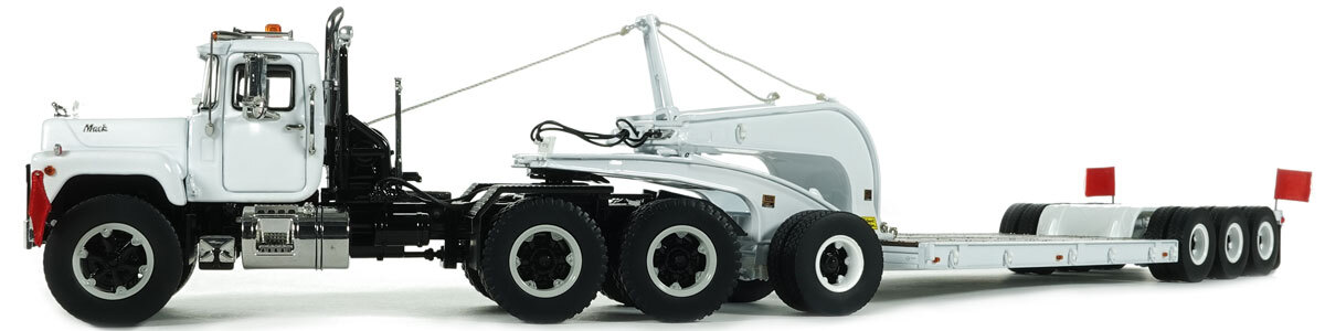 1:50 Scale Diecast Model of Mack R600 with Talbert 60-Ton Cableneck Lowbed Trailer - White