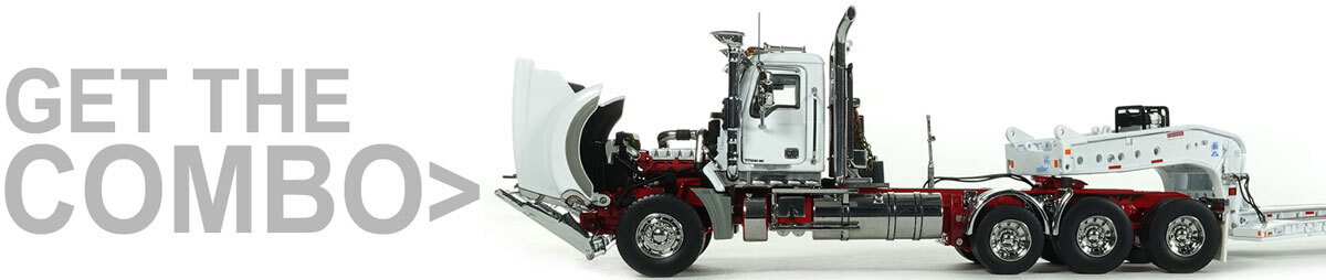Combo for 1:50 SCale Diecast Model of Fontaine Magnitude 80 - 100-Ton 5-Axle Drop Side Rail Trailer - White