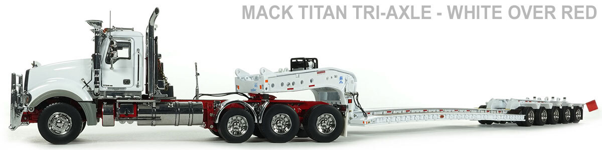 Recommended Tractor for 1:50 Scale Diecast Model of Fontaine Magnitude 80 - 100-Ton 5-Axle Drop Side Rail Trailer - White