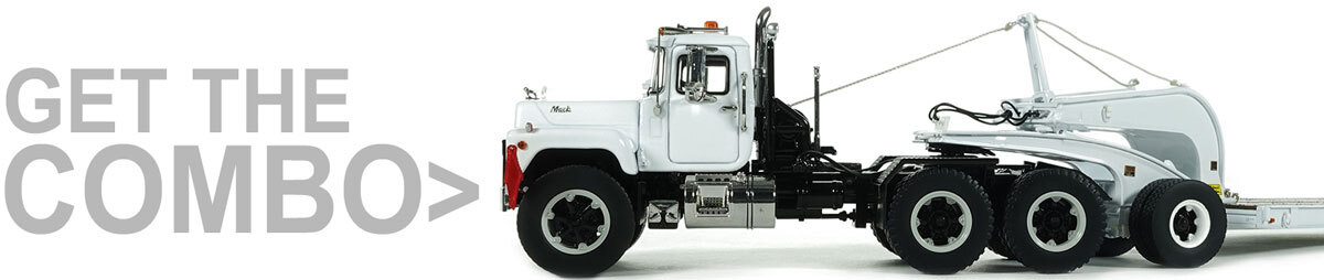 1:50 Scale Diecast Model of Mack R600 with Talbert 60-Ton Cableneck Lowbed Trailer - White