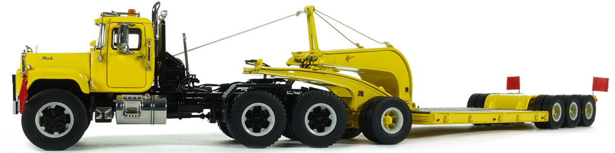 1:50 Scale Diecast Model of Mack R600 with Talbert 60-Ton Cableneck Lowbed Trailer - Yellow 1021