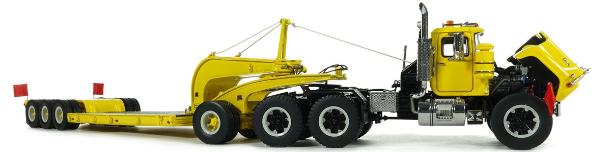1:50 Scale Diecast Model of Mack R600 with Talbert 60-Ton Cableneck Lowbed Trailer - Yellow 1021