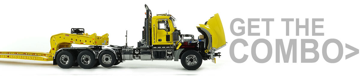 Combo for 1:50 Scale Diecast Model of Fontaine Magnitude 80 - 100-Ton 5-Axle Drop Side Rail Trailer - Yellow 1021