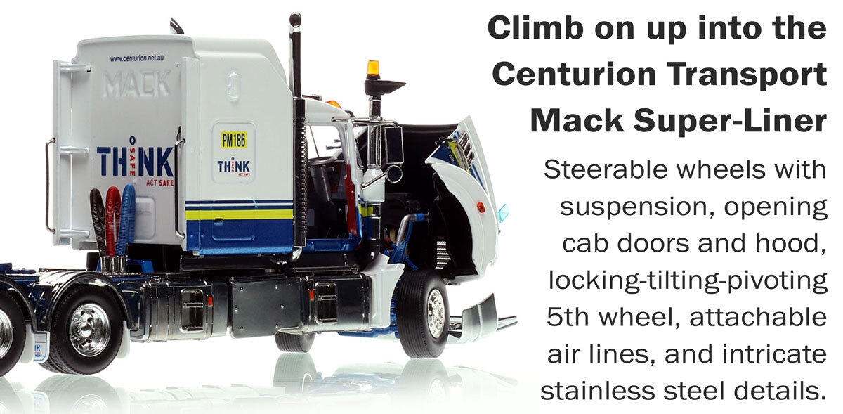 Functionality of 1:50 scale Mack Super-Liner Tandem-Axle Sleeper - Centurion Transport AU