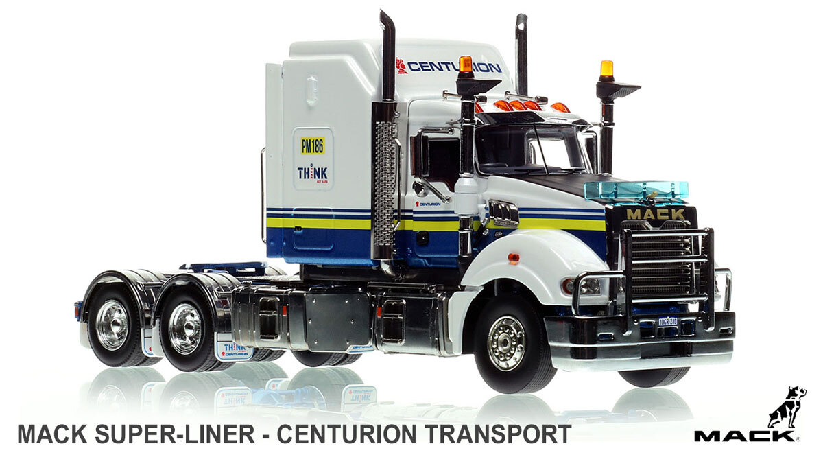1:50 scale diescast model of Mack Super-Liner Tandem-Axle Sleeper - Centurion Transport AU