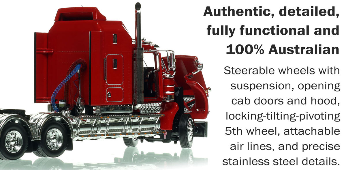 functionality of 1:50 scale diecast model of Kenworth Legend SAR - Rosso Red AU