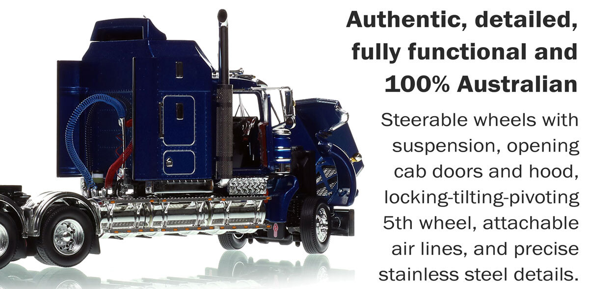 functionality of 1:50 scale diecast model of Kenworth Legend SAR - Metallic Blue AU