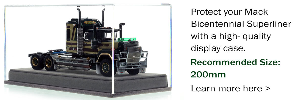 Display Case for 1:50 scale model of Mack Bicentennial Superliner II Tandem-Axle Sleeper - William Hovell AU