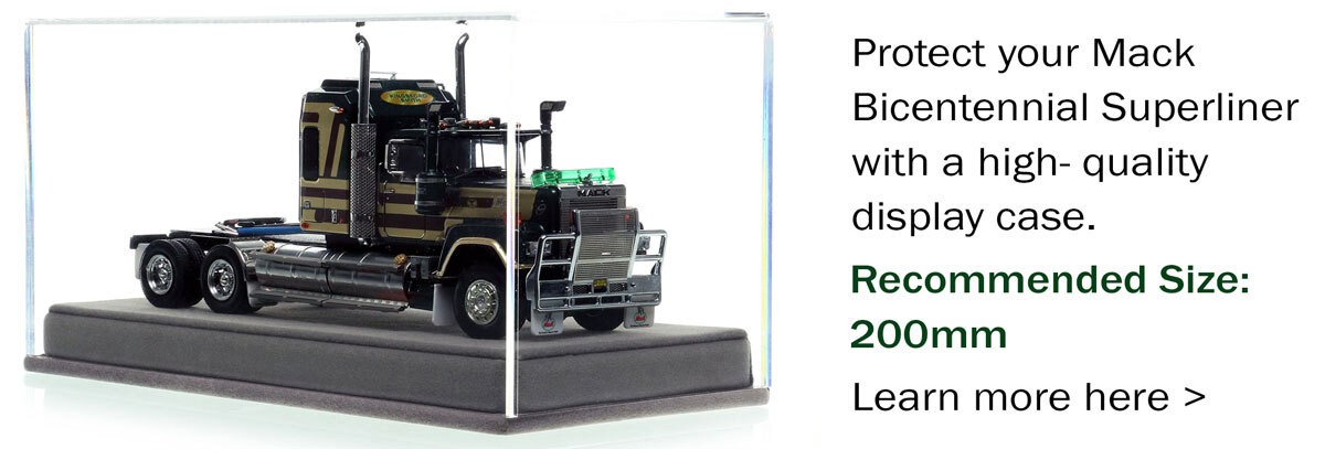 Display Case for 1:50 scale model of Mack Bicentennial Superliner II Tandem-Axle Sleeper - Kingsford Smith AU