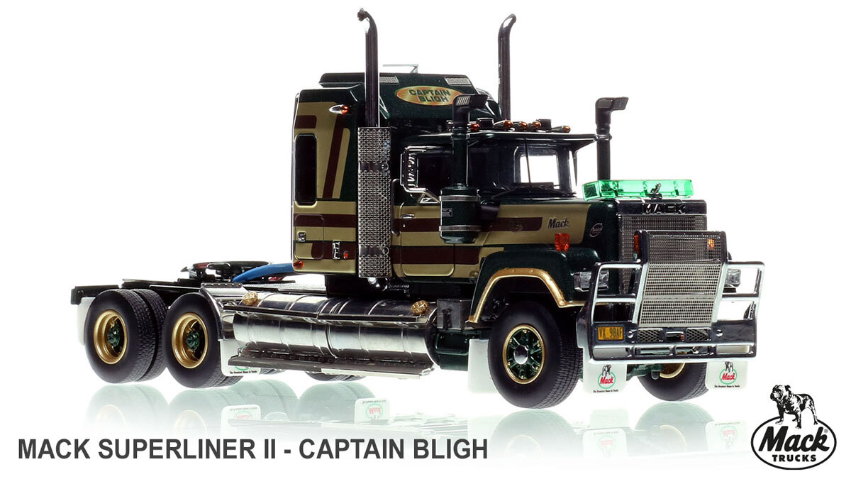 1:50 scale model of Mack Bicentennial Superliner II Tandem-Axle Sleeper - Captain Bligh AU