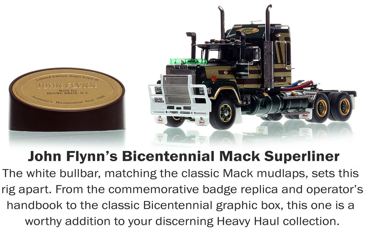 1:50 scale model of Mack Bicentennial Superliner II Tandem-Axle Sleeper -John Flynn AU