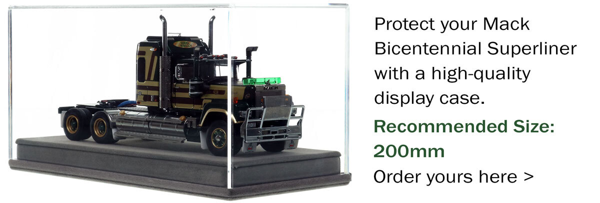 display case for 1:50 scale diecast model of Mack Bicentennial Superliner II Tandem-Axle Sleeper - Ned Kelly AU