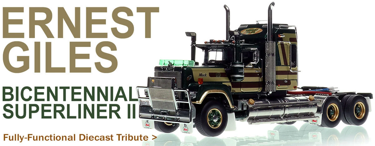 1:50 scale diecast model of Mack Bicentennial Superliner II Tandem-Axle Sleeper - Ernest Giles AU