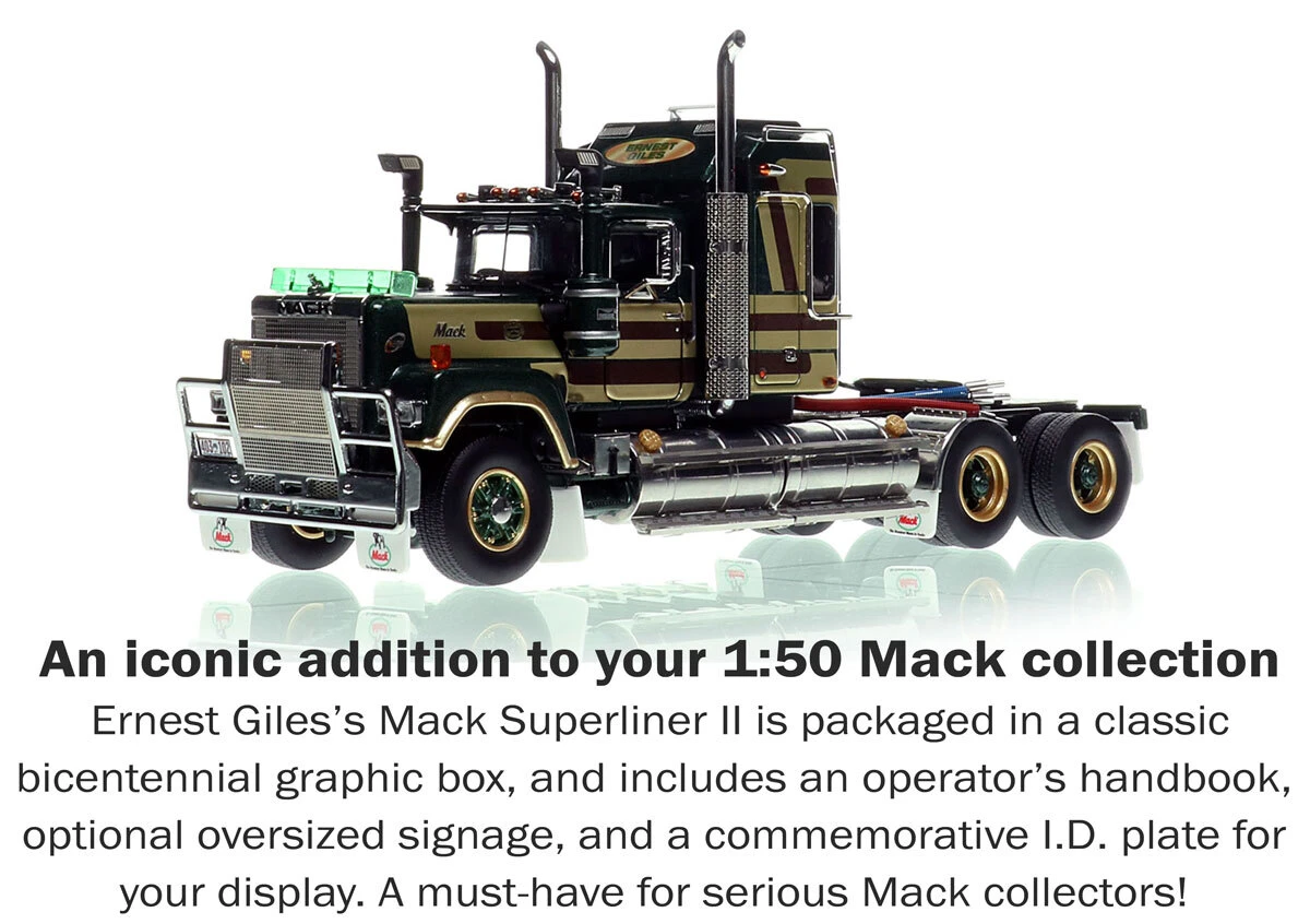 1:50 scale diecast model of Mack Bicentennial Superliner II Tandem-Axle Sleeper - Ernest Giles AU