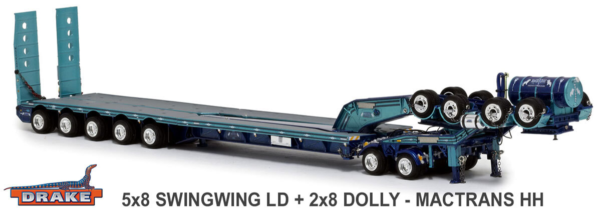 1:50 scale diecast model of Drake Trailers 5x8 + 2x8 Swingwing Level Deck Trailer - Mactrans Heavy Haulage