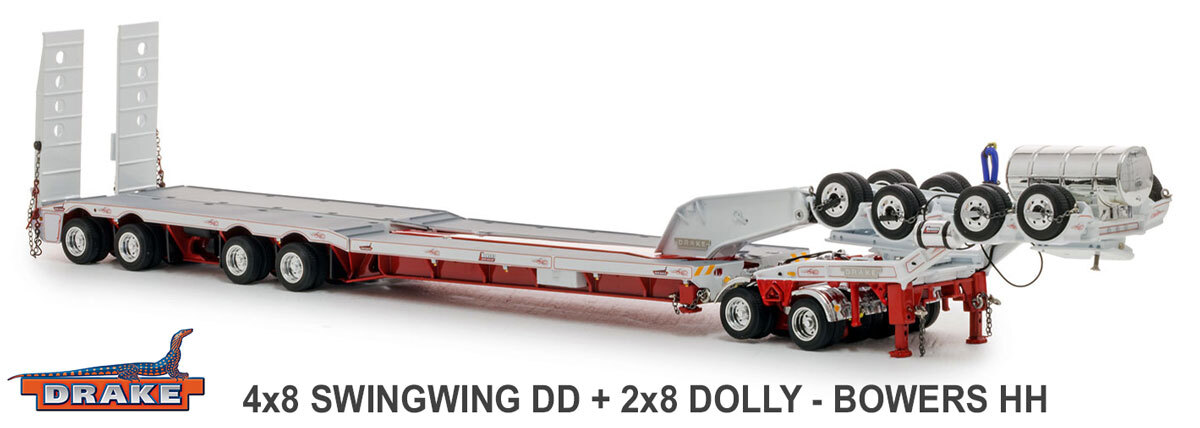 1:50 scale diecast model of Drake Trailers 4x8 Swingwing Drop Deck Trailer + 2x8 Dolly - Bowers 10th Anniversary
