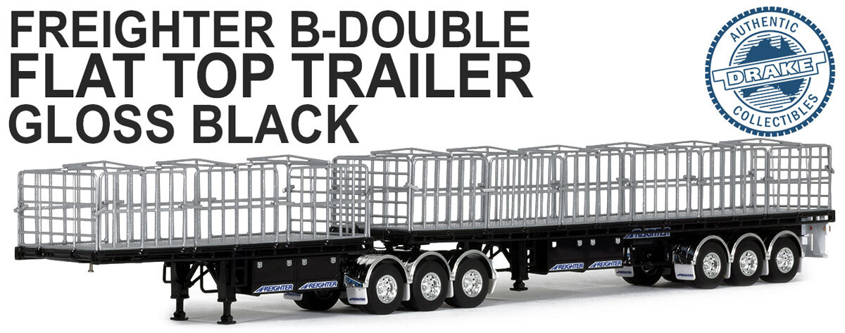 1:50 Scale Diecast Model of Freighter B-Double Flat Top Trailer - Gloss Black