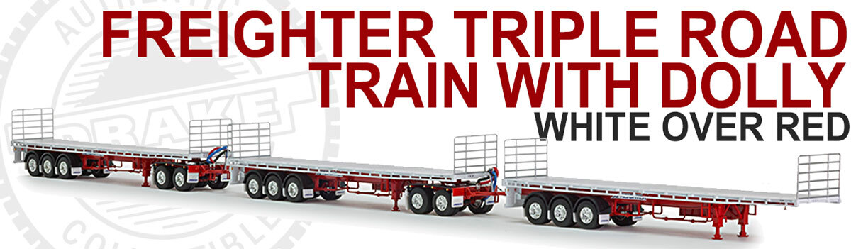 1:50 Scale Diecast Model of Freighter Triple Road Train with Dolly - White/Red