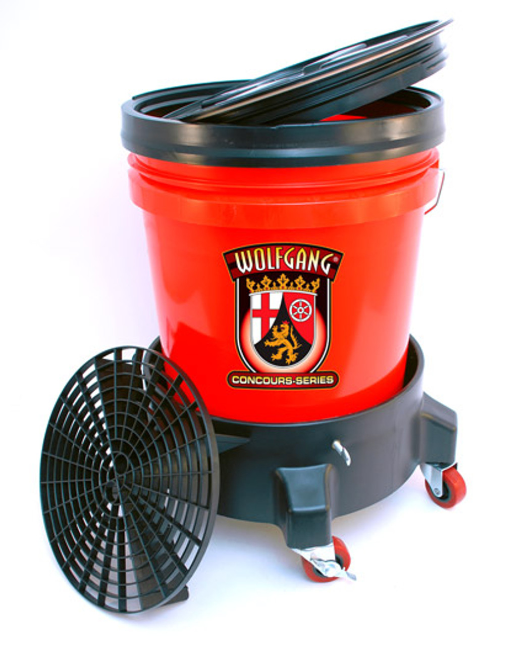 Wolfgang 5 Gallon Wash Bucket System with Dolly Available in red, clear and  black.