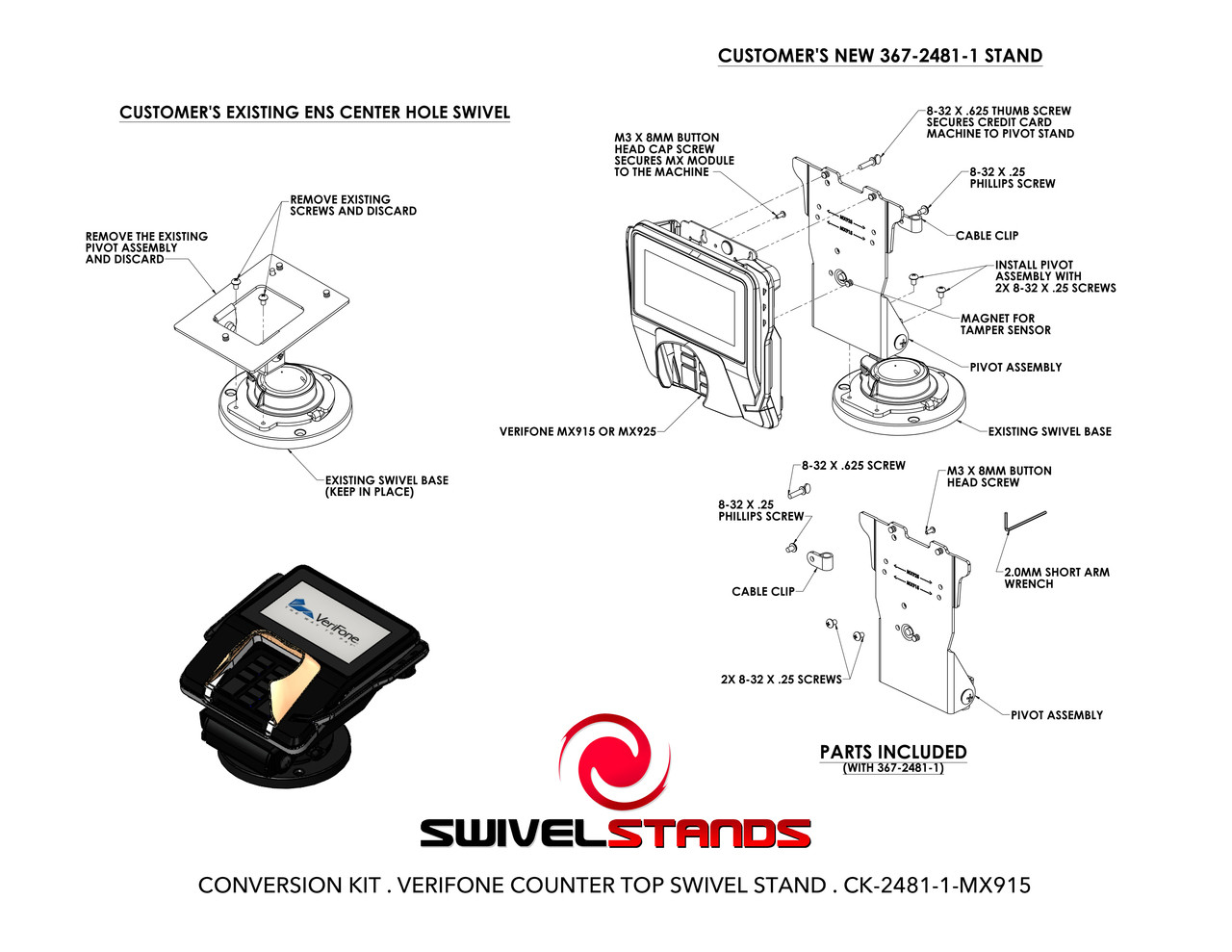 Verifone MX915 MX925 Conversion Kit Low Contour Stand For Mounting Onto Existing Center Hole Swivel Stand