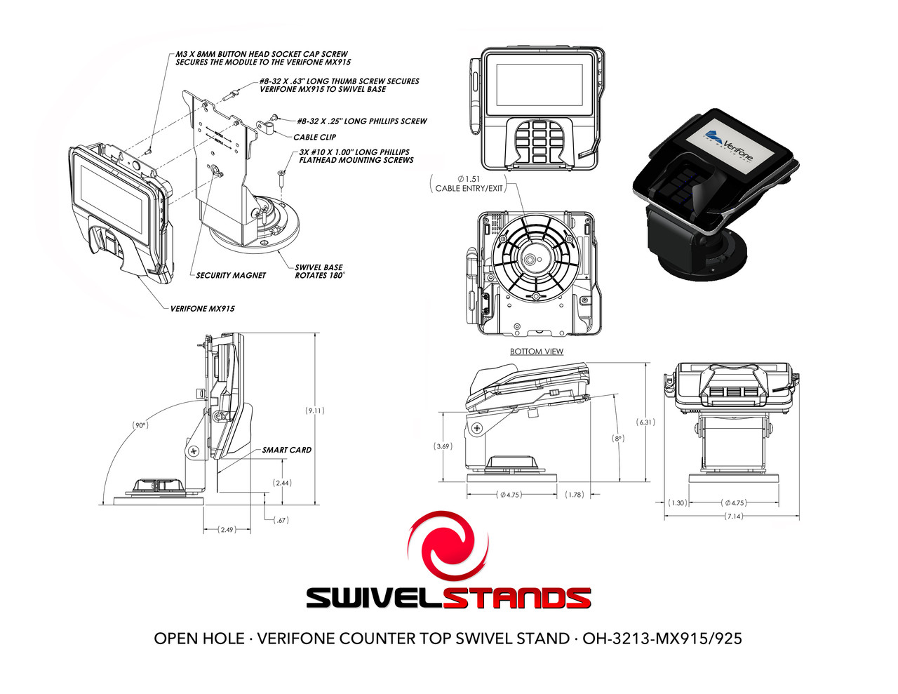 Verifone MX915 POS Stand Open Hole Flip Up EMV Clearance by Swivel Stands