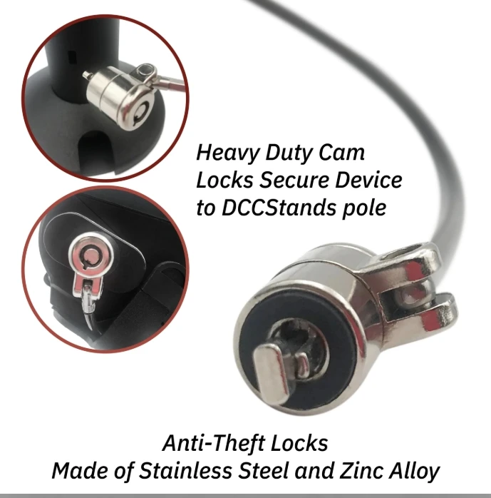 Device to Stand Security Tether Lock , Two Keys 8" (Black)