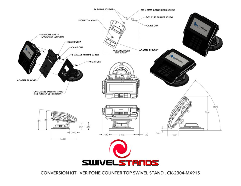 Verifone MX830 MX870 to MX915 Conversion Kit Adapter Plate by Swivel ...