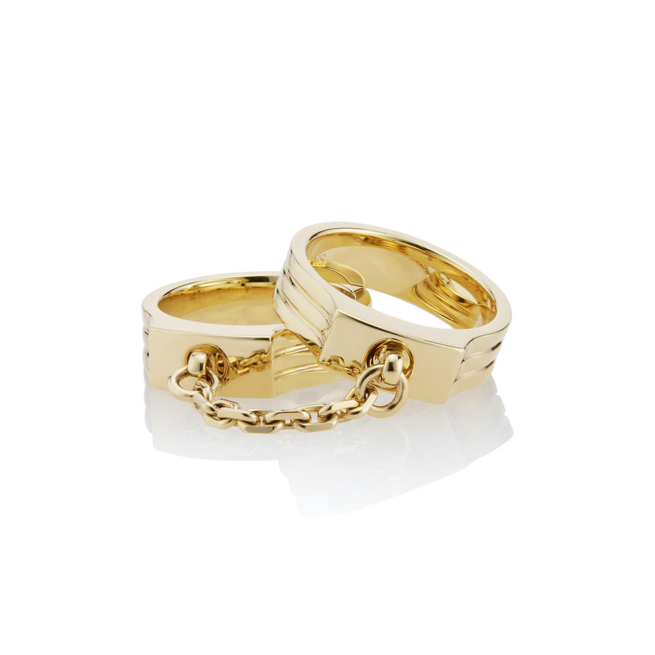 Bezel Two Finger Chain Ring Gold 