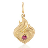 The FLAME ruby and gold pendant front view