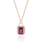 Grape Garnet Emerald Cut Gypsy Padlock on chain; purple gemstone necklace