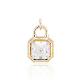 Asscher Cut Diamond Solitaire Padlock Pendant front view; Asscher diamond necklace