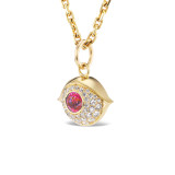 Gold, diamond and ruby evil eye necklace