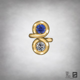 two stone engagement ring with endless gold halo and diamond and sapphire center stones in 18 karat yellow gold; modern moi et toi ring; toi et moi ring