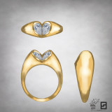 toi et moi heart shaped engagement ring with two pear shaped diamonds that meet to form a gold heart