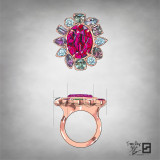 Trove-flower-ring-with-garnet-and-bicolored-tourmalines