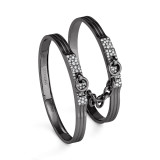 original triple secure handcuff bangles in blackened gold with pave diamond accent; double cuff bracelet