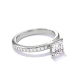 ASSCHER CUT DIAMOND ENGAGEMENT RING WITH A CLASSIC 4 PRONG THREE PHASES PAVE SETTING IN PLATINUM