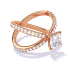 ASSCHER CUT DIAMOND ENGAGEMENT RING WITH A CLASSIC 4 PRONG AXIS PAVE SETTING IN 18K ROSE GOLD