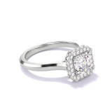 ASSCHER CUT DIAMOND ENGAGEMENT RING WITH A WRAPPED HALO THREE PHASES SLIM SETTING IN PLATINUM
