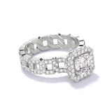 ASSCHER CUT DIAMOND ENGAGEMENT RING WITH A WRAPPED HALO 16 PAVE LINKS SETTING IN PLATINUM